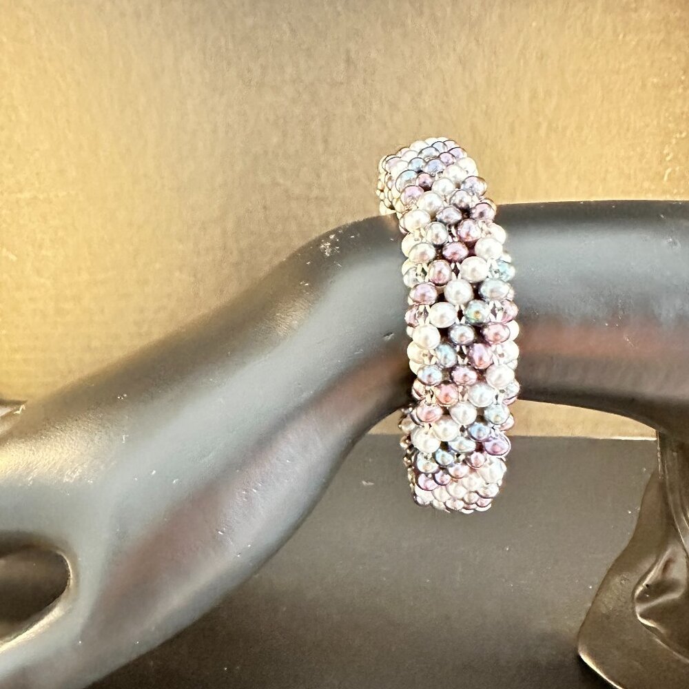 Expandable Multicolor Beaded Bracelet – Pearl Style Statement Stretch Bangle